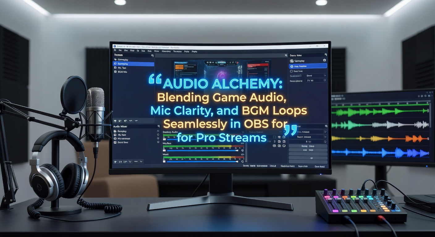 Close-up of OBS filters menu with noise gate, compressor, and EQ applied to a microphone source, alongside waveform visualizations