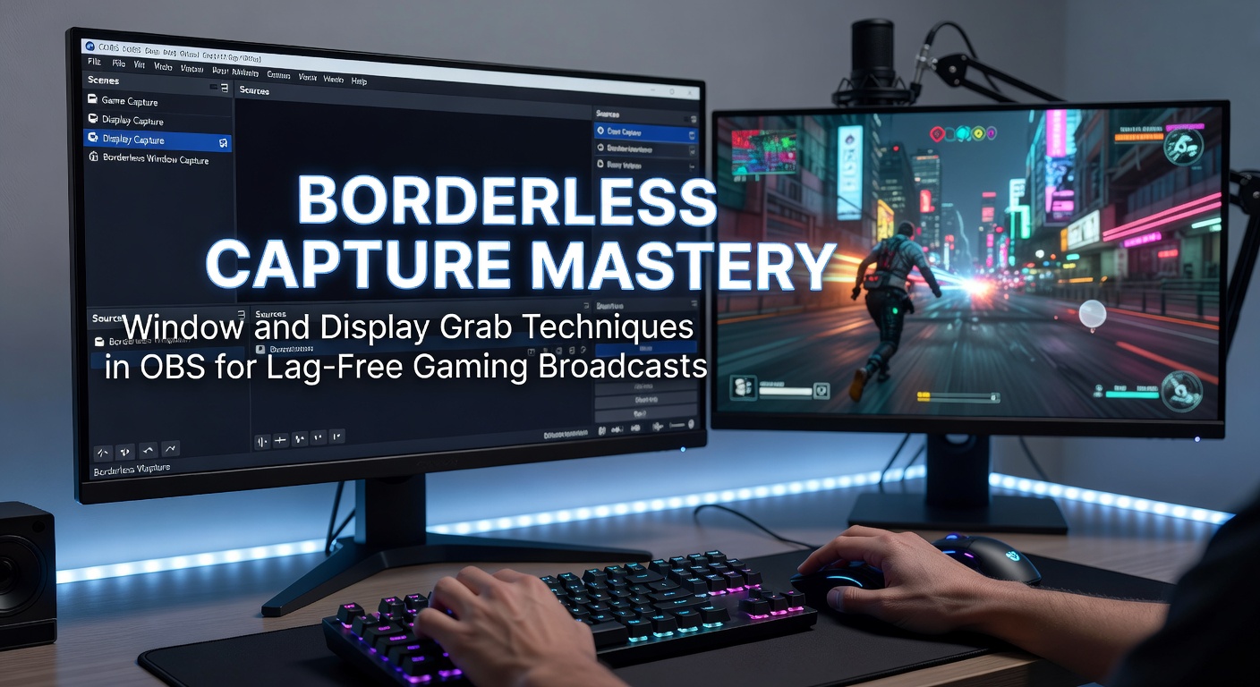 OBS Studio window capture settings panel displaying borderless game window selection with performance metrics overlaid