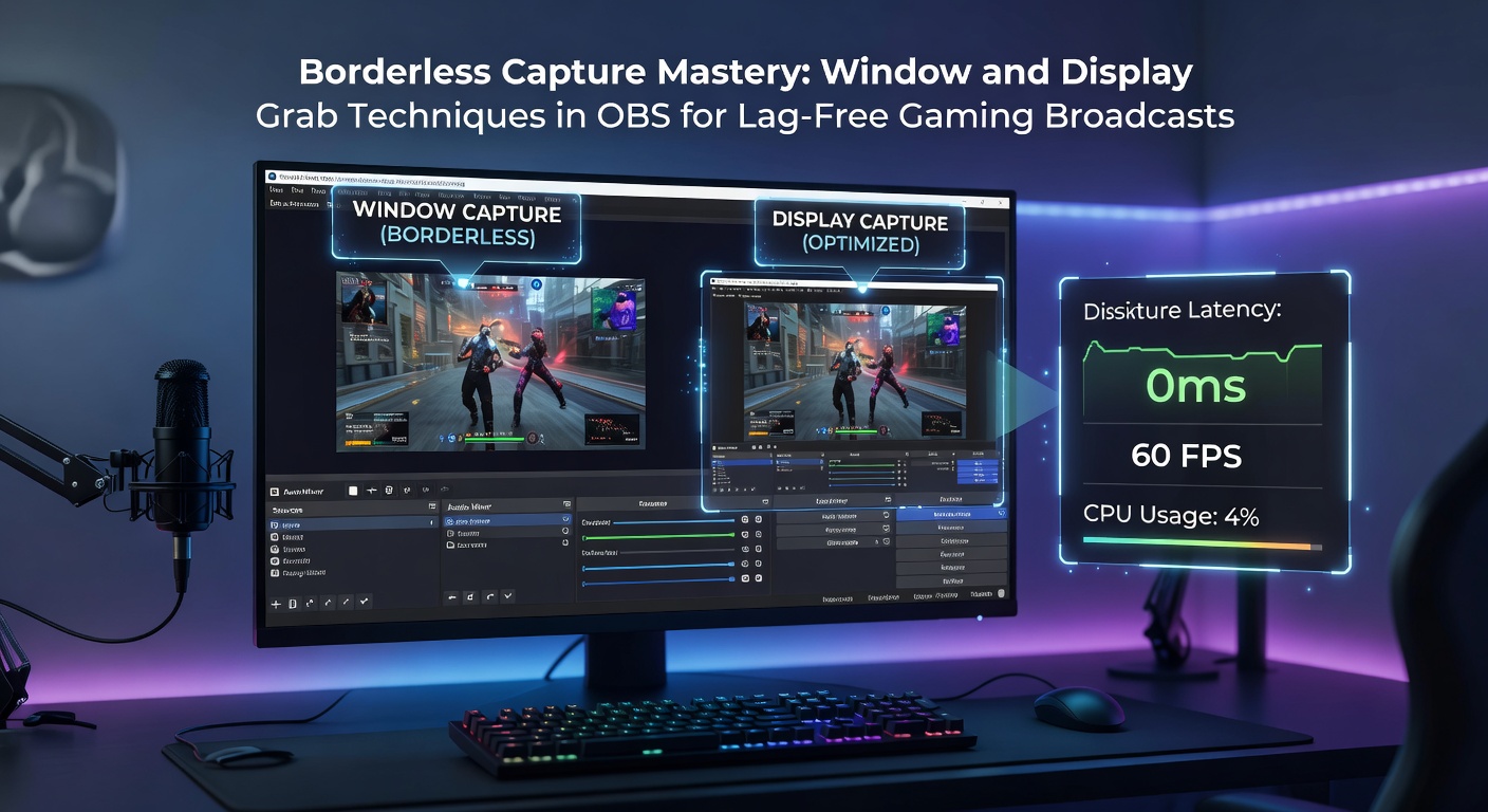 Side-by-side comparison of window capture versus display capture in OBS, highlighting frame rate stability graphs during intense gameplay
