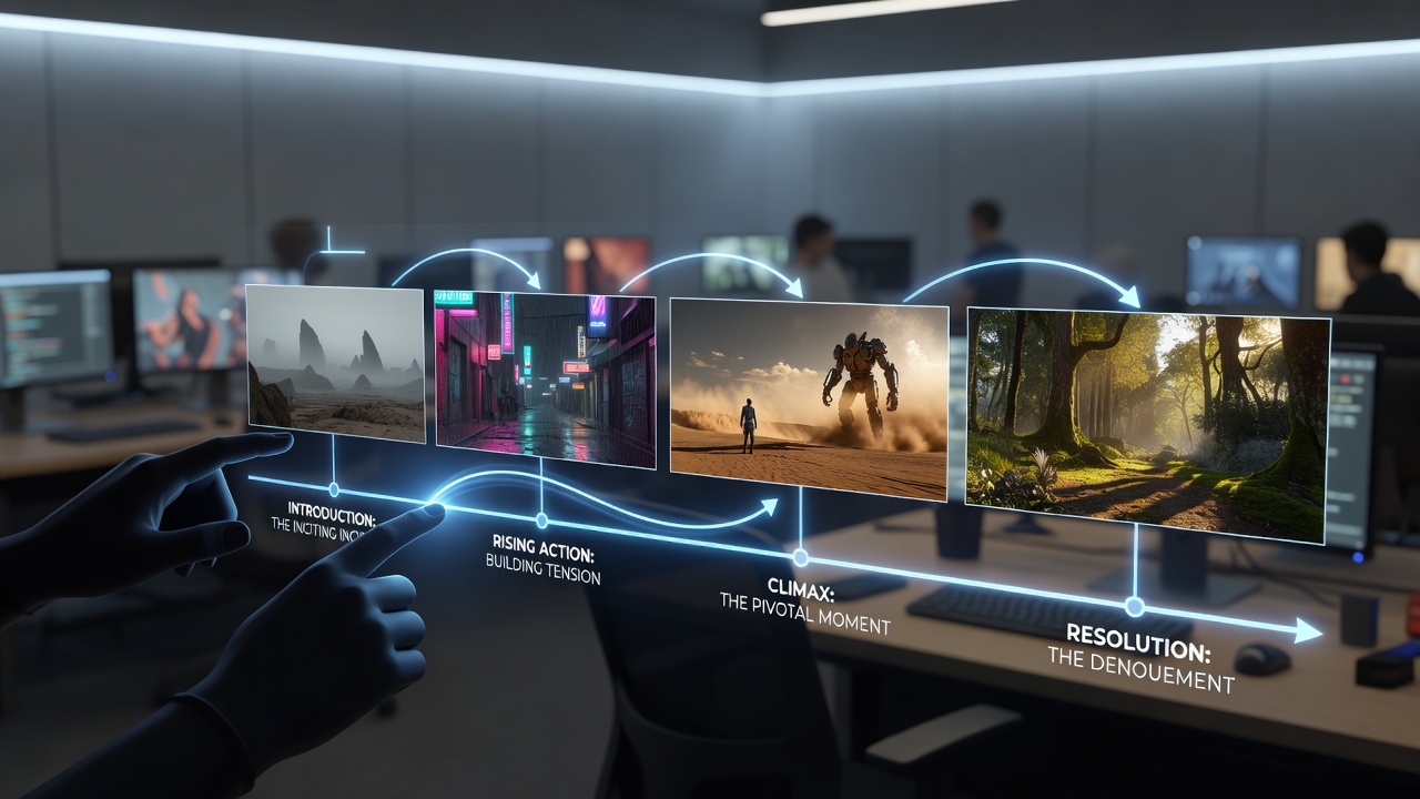 Sequential scene transitions in a single-player game showcase event
