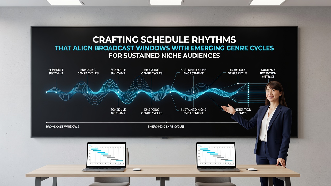Broadcast scheduling interface showing genre cycle alignments across multiple time zones and audience segments