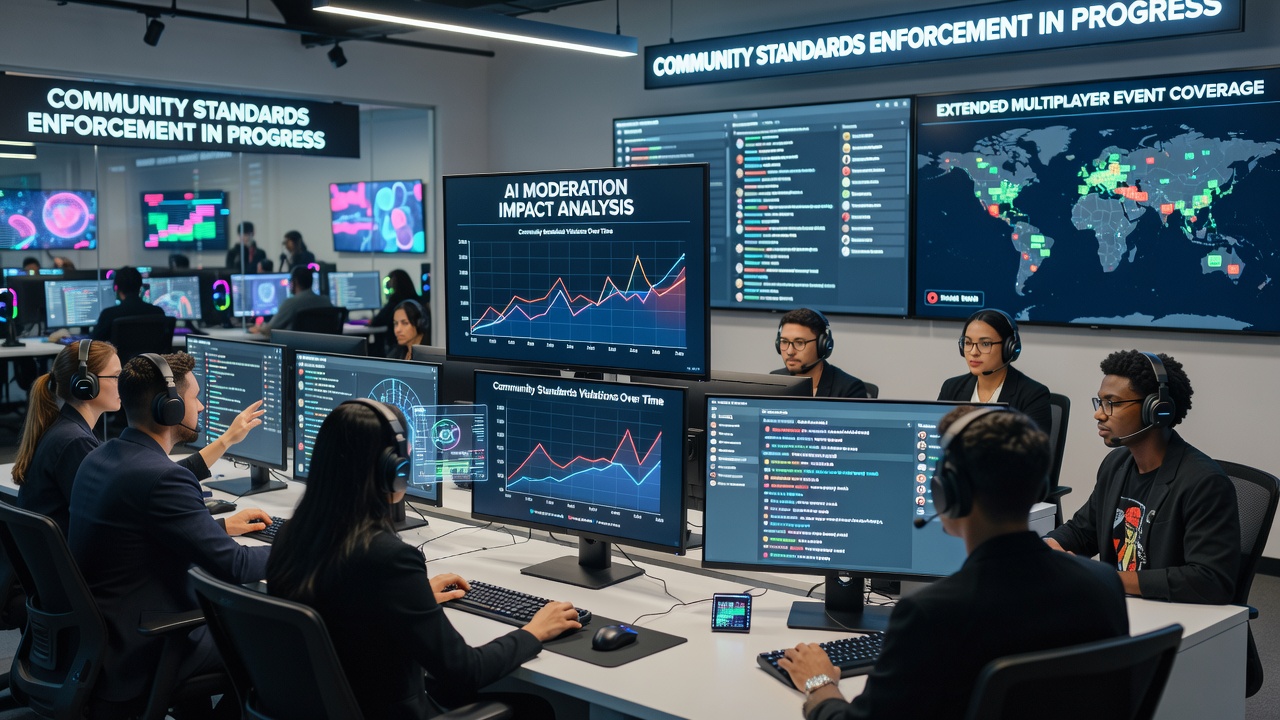 Moderation team reviewing flagged content from an extended multiplayer event