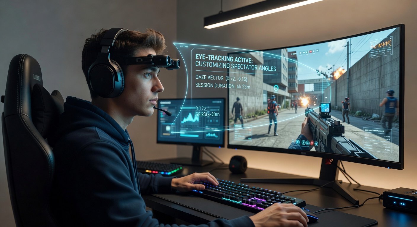 Eye-tracking sensors integrated with streaming software for dynamic camera control in multiplayer games