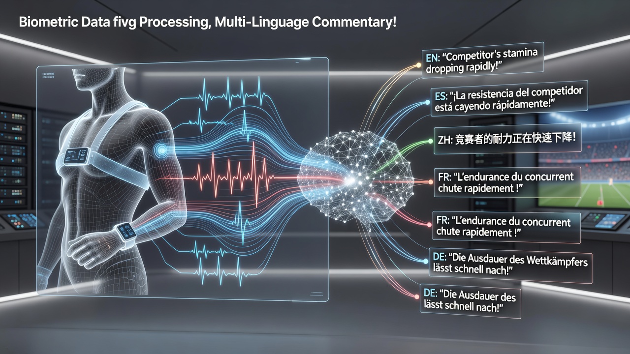 Wearable sensors transmitting biometric data during a live international tournament broadcast
