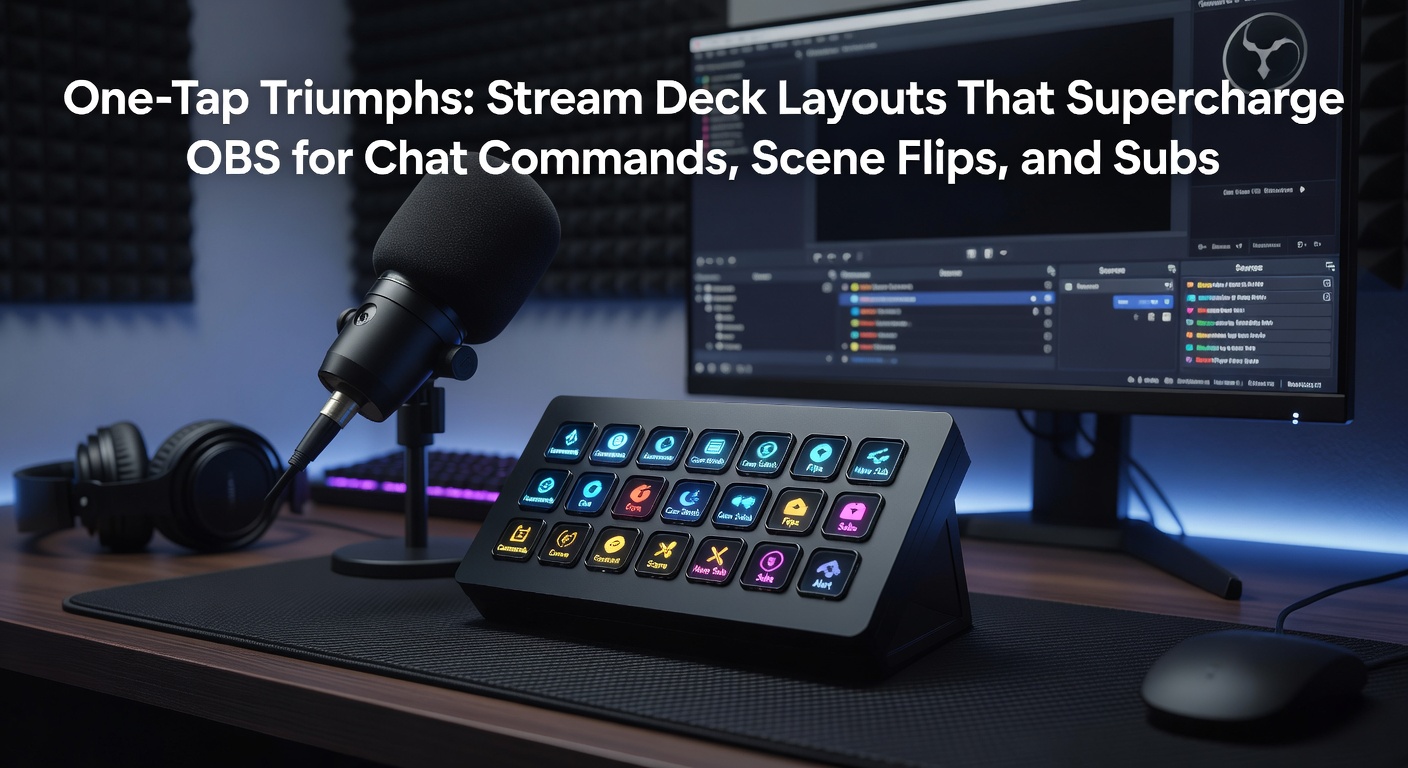 Close-up of Stream Deck during sub notification surge, with buttons lighting up to trigger OBS scenes featuring confetti effects and leaderboards