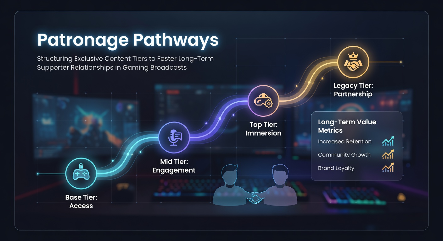 Streamer reviewing tiered supporter benefits on a dashboard during a live broadcast setup