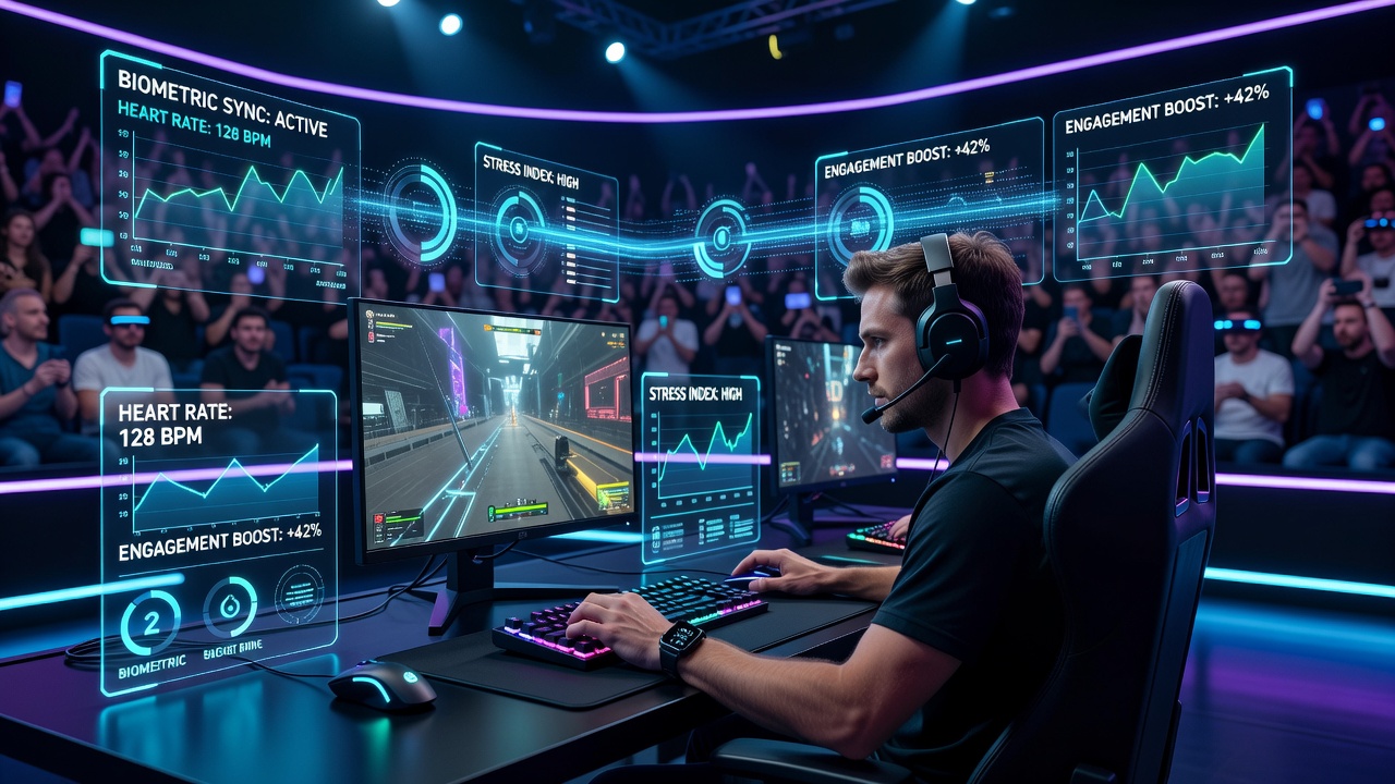 Wearable device syncing heart rate data to live gaming overlay graphics during an endurance event