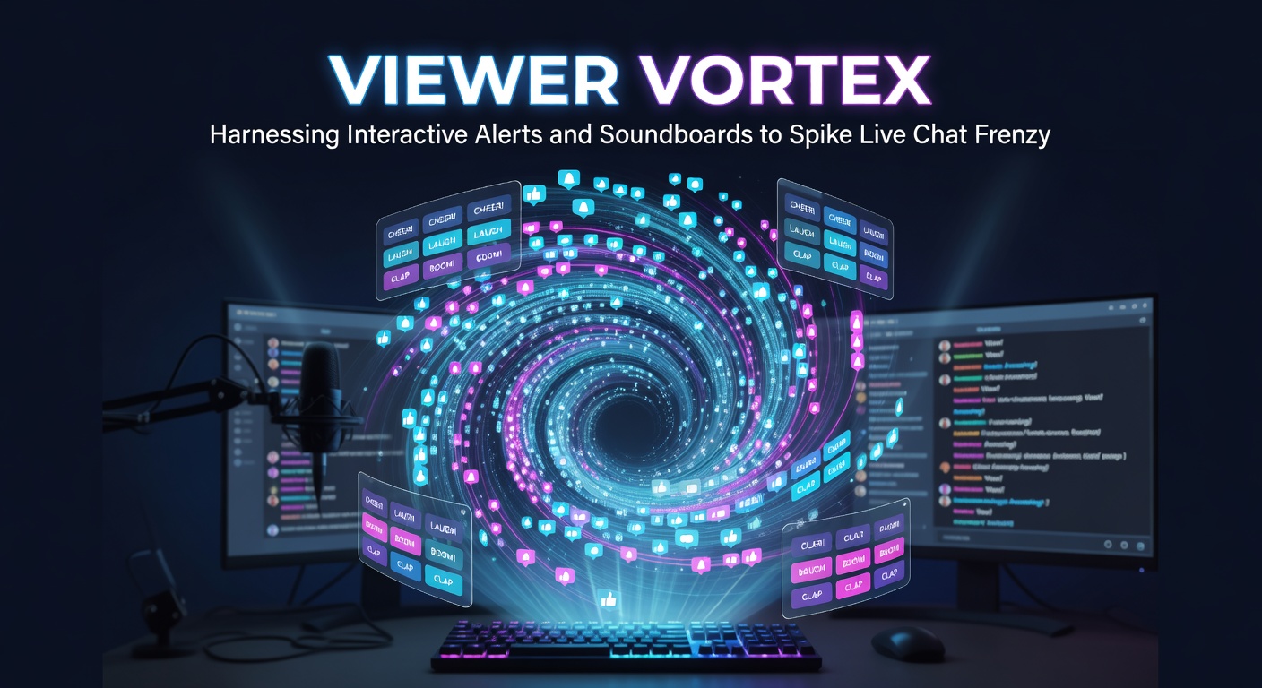 A vibrant live stream overlay showing explosive chat messages triggered by a soundboard alert, with colorful animations and viewer donations lighting up the screen